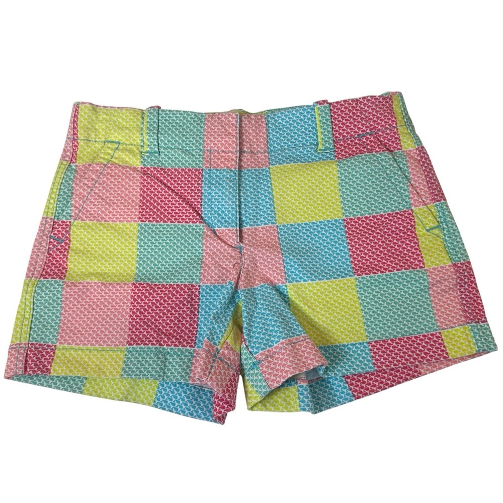 Vineyard Vines GIRLS Multicolor Patchwork Print Logo Whale Shorts Size 8 Preppy
